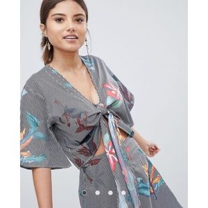 Floral Striped Blouse & Skirt Set